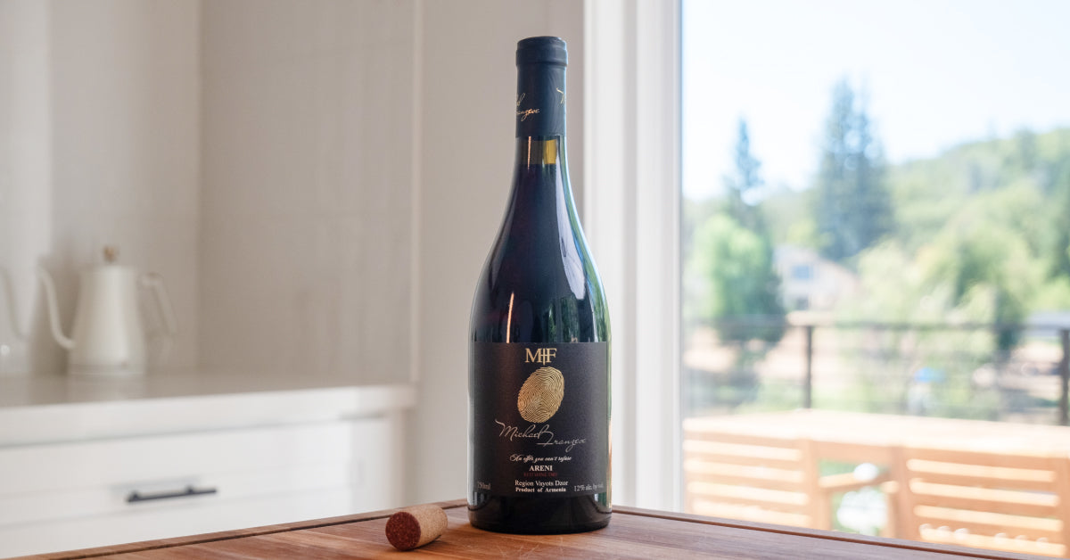 Bottle of Areni Standing on a kitchen table